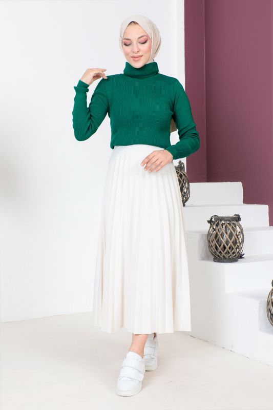 Boğazlı Triko Bluz TSD230723 Zümrüt Yeşili - Tesettür Dünyası (1)