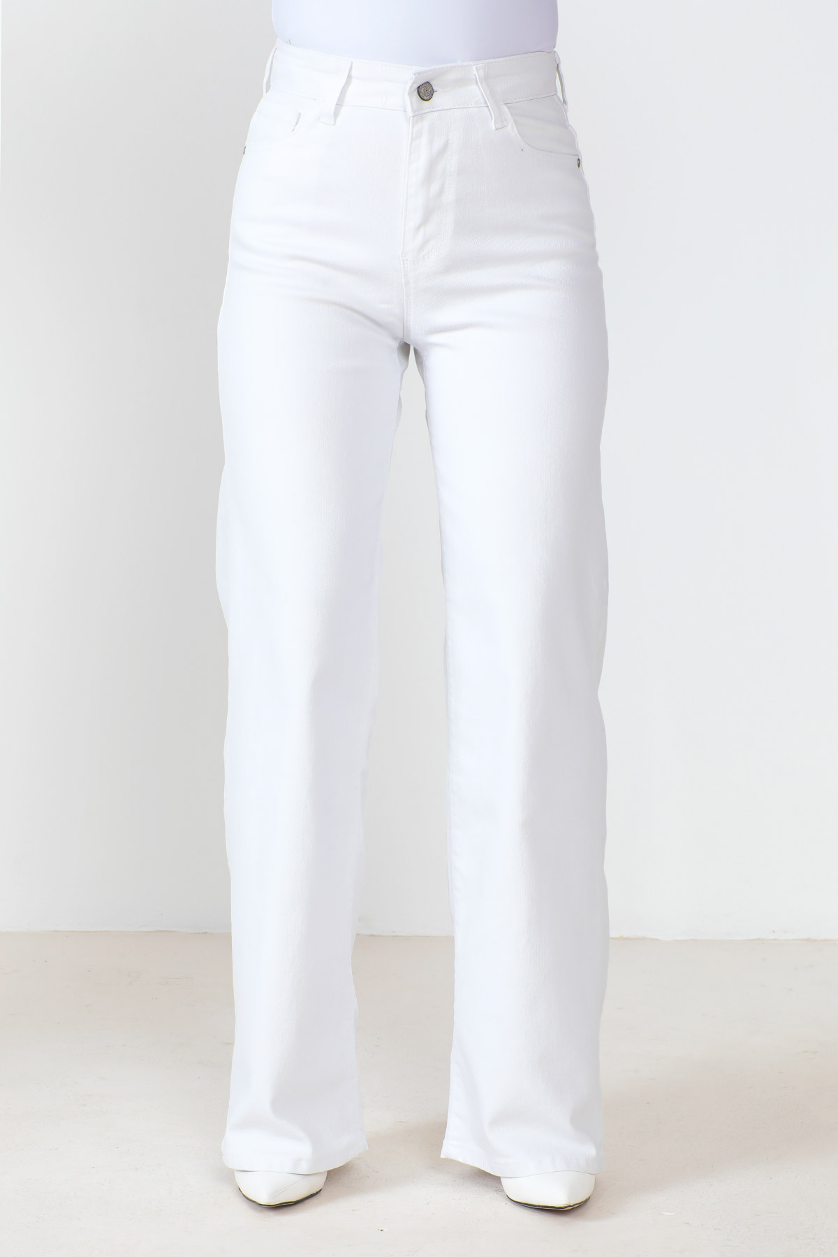 Tesettür Dünyası - Bol Paça Kot Pantolon TSD230529 Beyaz