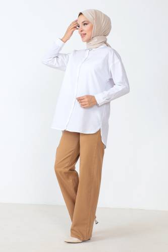Bol Paça Kot Pantolon TSD230529 Taba - Tesettür Dünyası (1)