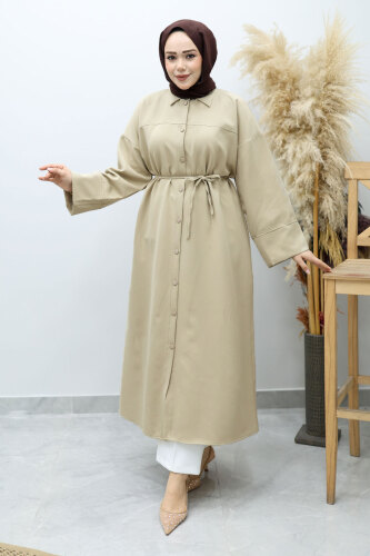 Boydan Düğmeli Beli Bağlamalı Tunik TSD260152 Bej 