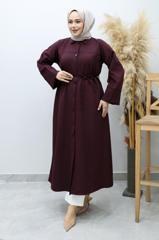 Boydan Düğmeli Beli Bağlamalı Tunik TSD260152 Bordo - 1