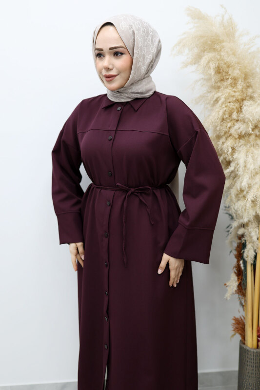 Boydan Düğmeli Beli Bağlamalı Tunik TSD260152 Bordo - 2
