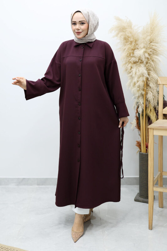 Boydan Düğmeli Beli Bağlamalı Tunik TSD260152 Bordo - 3