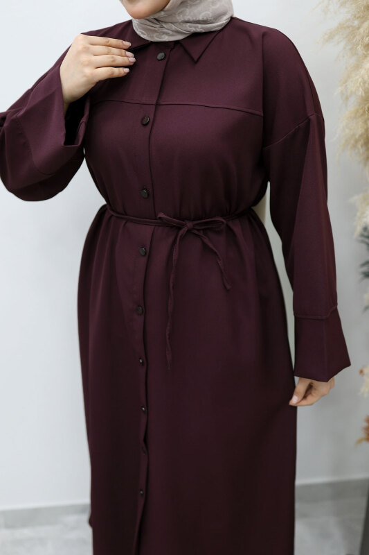 Boydan Düğmeli Beli Bağlamalı Tunik TSD260152 Bordo - 4
