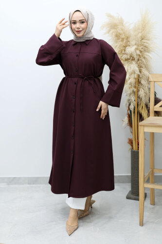 Boydan Düğmeli Beli Bağlamalı Tunik TSD260152 Bordo - 5