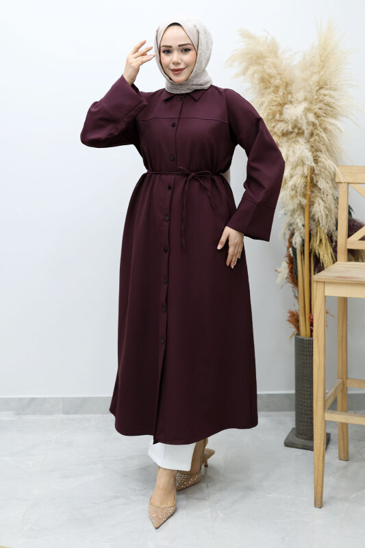 Boydan Düğmeli Beli Bağlamalı Tunik TSD260152 Bordo - 5