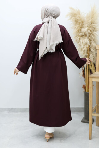 Boydan Düğmeli Beli Bağlamalı Tunik TSD260152 Bordo - 6