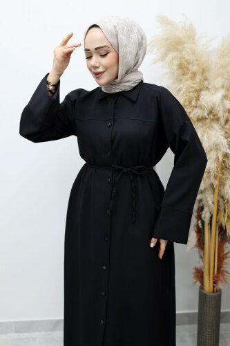 Boydan Düğmeli Beli Bağlamalı Tunik TSD260152 Siyah - 2