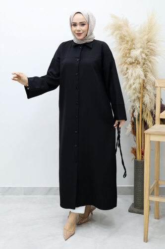 Boydan Düğmeli Beli Bağlamalı Tunik TSD260152 Siyah - 3