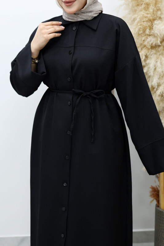 Boydan Düğmeli Beli Bağlamalı Tunik TSD260152 Siyah - 4