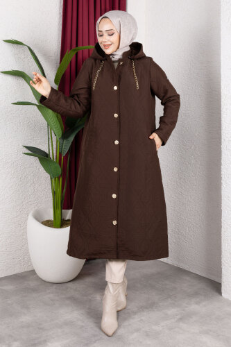 Boydan Düğmeli Kapitone Kap TSD250217 Acı Kahve 