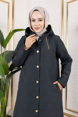 Boydan Düğmeli Kapitone Kap TSD250217 Antrasit - 2