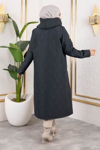 Boydan Düğmeli Kapitone Kap TSD250217 Antrasit - 5