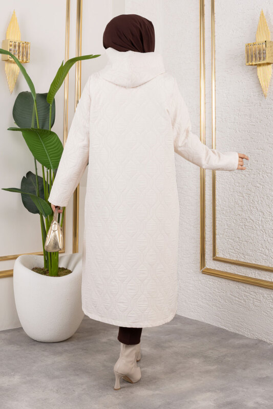 Boydan Düğmeli Kapitone Kap TSD250217 Bej - 5