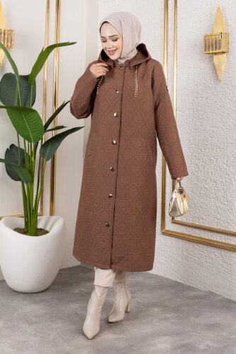 Boydan Düğmeli Kapitone Kap TSD250217 Kahverengi - 3