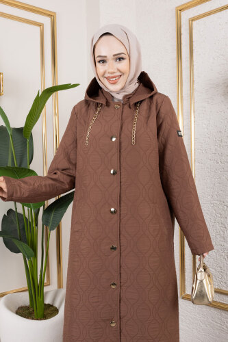 Boydan Düğmeli Kapitone Kap TSD250217 Kahverengi - 2