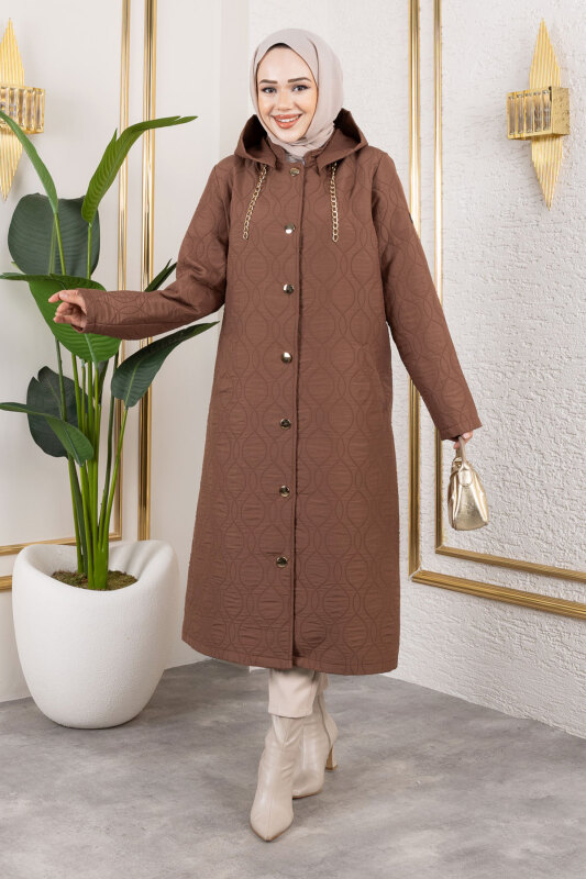 Boydan Düğmeli Kapitone Kap TSD250217 Kahverengi - 1