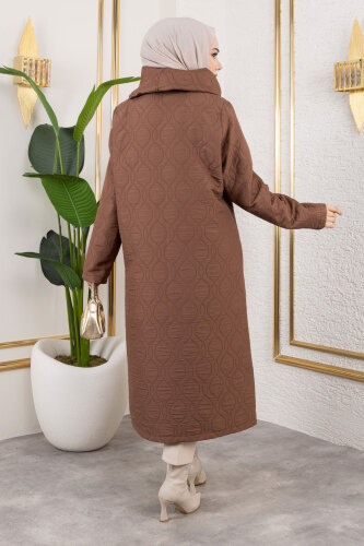 Boydan Düğmeli Kapitone Kap TSD250217 Kahverengi - 5