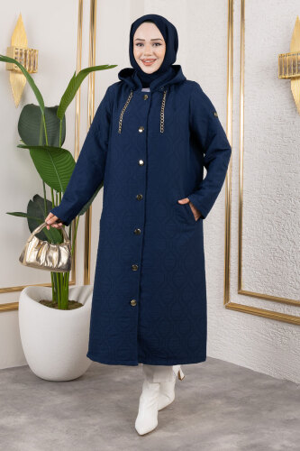 Boydan Düğmeli Kapitone Kap TSD250217 Lacivert 