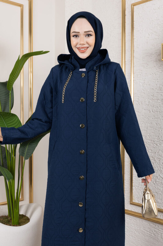 Boydan Düğmeli Kapitone Kap TSD250217 Lacivert - TESETTÜR DÜNYASI (1)