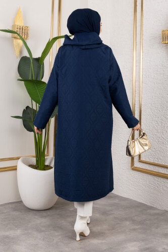 Boydan Düğmeli Kapitone Kap TSD250217 Lacivert - 5