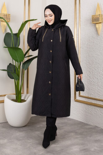 Boydan Düğmeli Kapitone Kap TSD250217 Siyah 