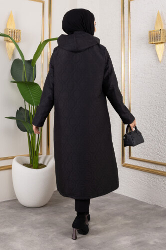 Boydan Düğmeli Kapitone Kap TSD250217 Siyah - 5