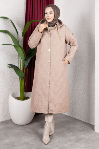 Boydan Düğmeli Kapitone Kap TSD250217 Vizon 