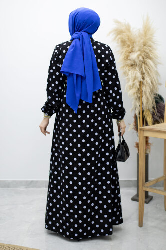 Boydan Düğmeli Puantiyeli Elbise TSD260205 Siyah - 6