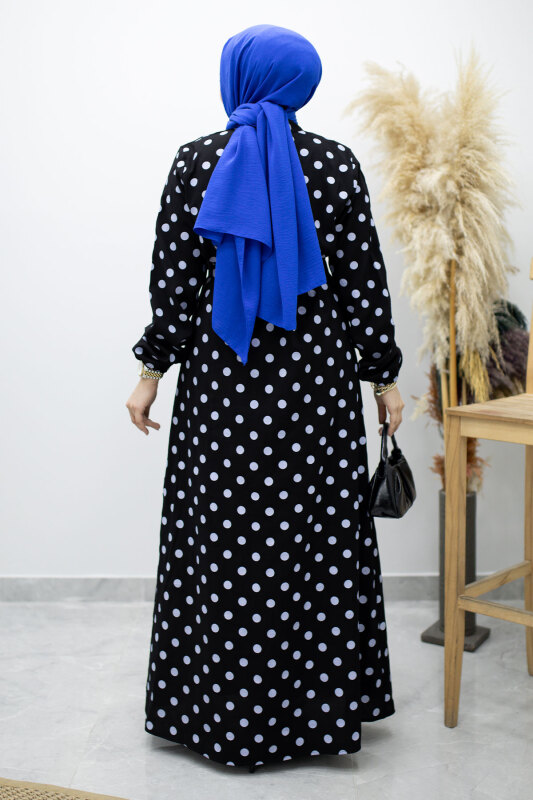 Boydan Düğmeli Puantiyeli Elbise TSD260205 Siyah - 6