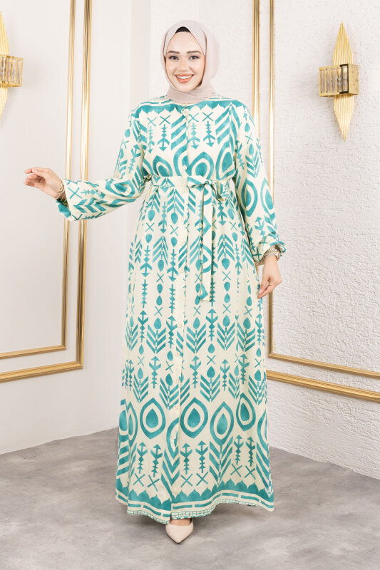 Boydan Düğmeli Viskon Elbise TSD250214 Mint Yeşili - 3