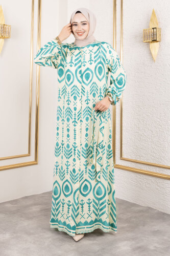 Boydan Düğmeli Viskon Elbise TSD250214 Mint Yeşili - 4