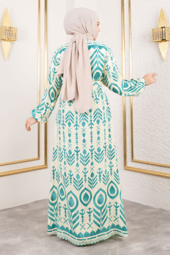 Boydan Düğmeli Viskon Elbise TSD250214 Mint Yeşili - 5