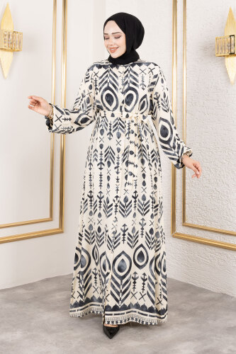 Boydan Düğmeli Viskon Elbise TSD250214 Siyah - 3