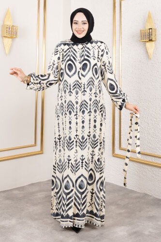 Boydan Düğmeli Viskon Elbise TSD250214 Siyah - 4