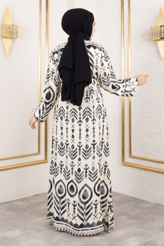 Boydan Düğmeli Viskon Elbise TSD250214 Siyah - 5