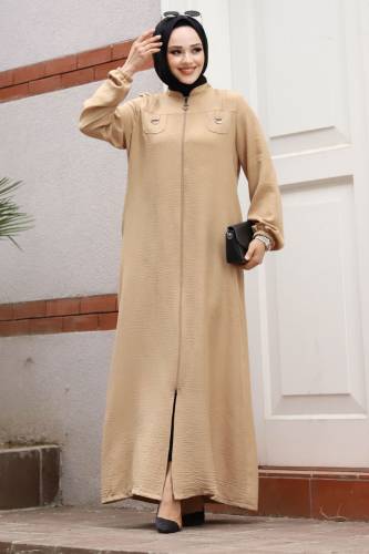 Boydan Fermuarlı Hakim Yaka Ferace TSD240502 Camel 