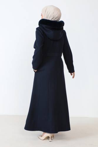 Boydan Fermuarlı Tam Boy Kaşe Kaban TSD230803 Lacivert - 5