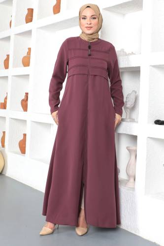 Boydan Fermuarlı Tesettür Ferace TSD230341 Gül Kurusu - 2