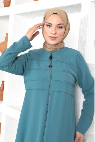 Boydan Fermuarlı Tesettür Ferace TSD230341 Mint Yeşili - Tesettür Dünyası (1)