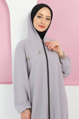 Büyük Beden Düğme Detaylı Kap TSD220331 Gri 