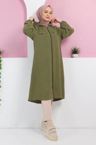 Büyük Beden Düğme Detaylı Kap TSD220331 Haki 