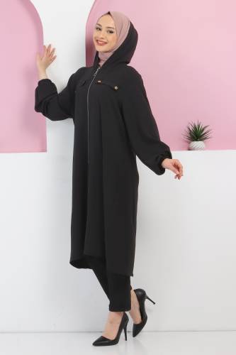 Büyük Beden Düğme Detaylı Kap TSD220331 Siyah 