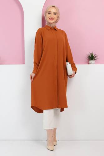 Büyük Beden Düğmeli Tunik TSD220320 Kiremit 