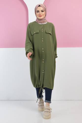 Büyük Beden Düğmeli Yazlık Kap TSD220321 Haki 