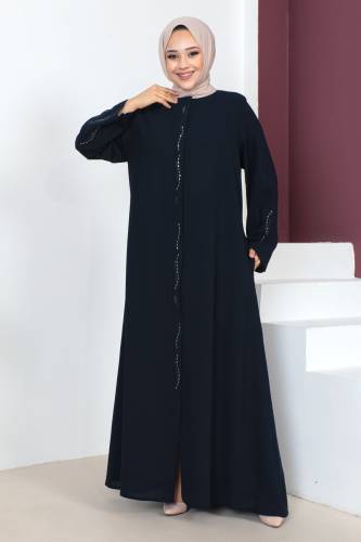 Büyük Beden Kolu İşlemeli Tesettür Ferace TSD230609 Lacivert 