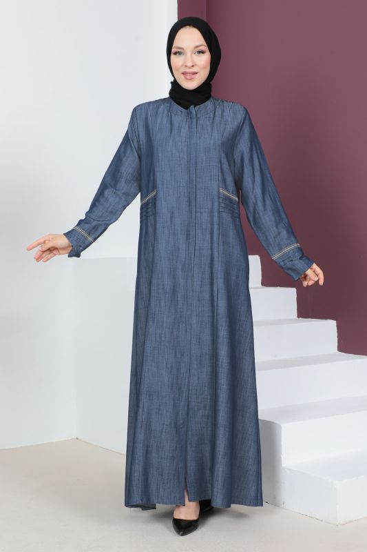 Büyük Beden Kot Görünümlü Ferace TSD230541 Mavi - 1