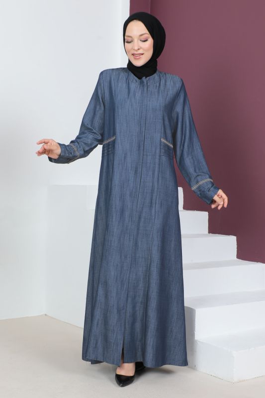 Büyük Beden Kot Görünümlü Ferace TSD230541 Mavi - 4