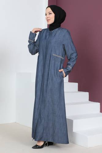 Büyük Beden Kot Görünümlü Ferace TSD230541 Mavi - 3