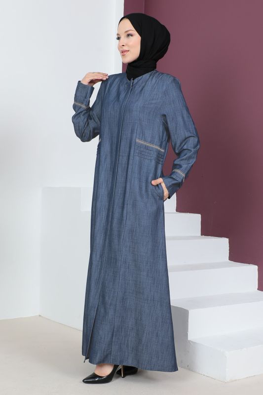 Büyük Beden Kot Görünümlü Ferace TSD230541 Mavi - 3